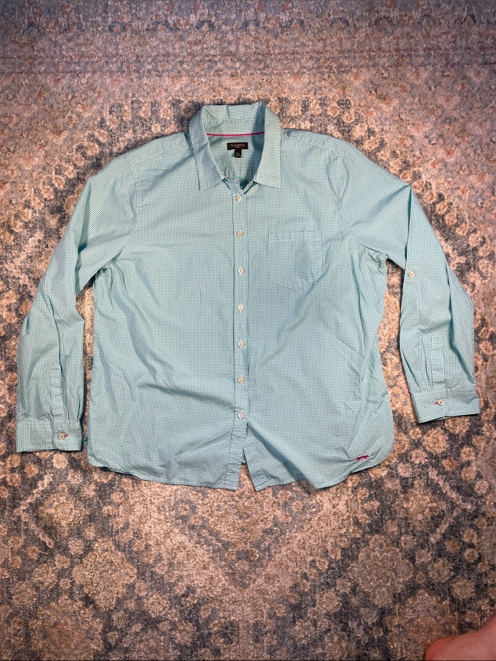 Talbots Petite Women’s Light Blue Micro-Check Button-Down Shirt